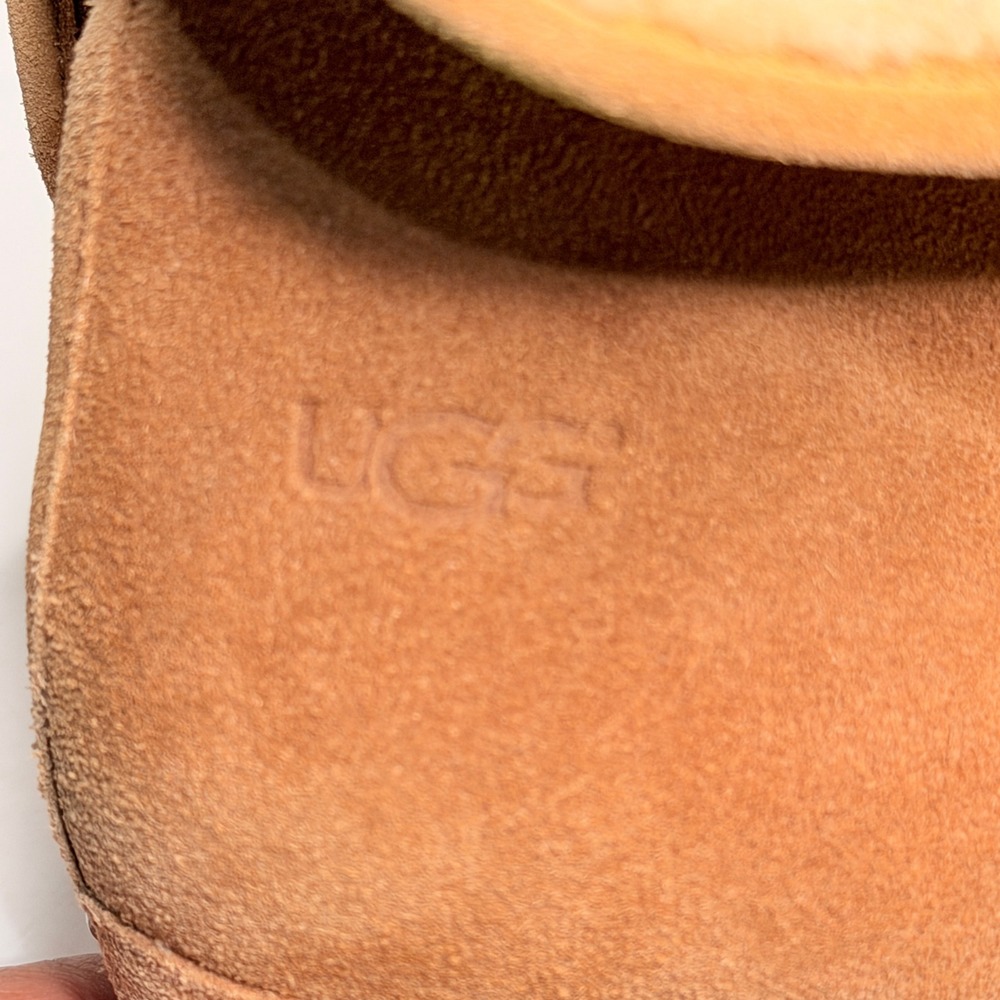 UGG Lynnea Clog Boot Women Sz 8 Chestnut Suede Shearling Fold Over Studded Wood - Picture 8 of 10